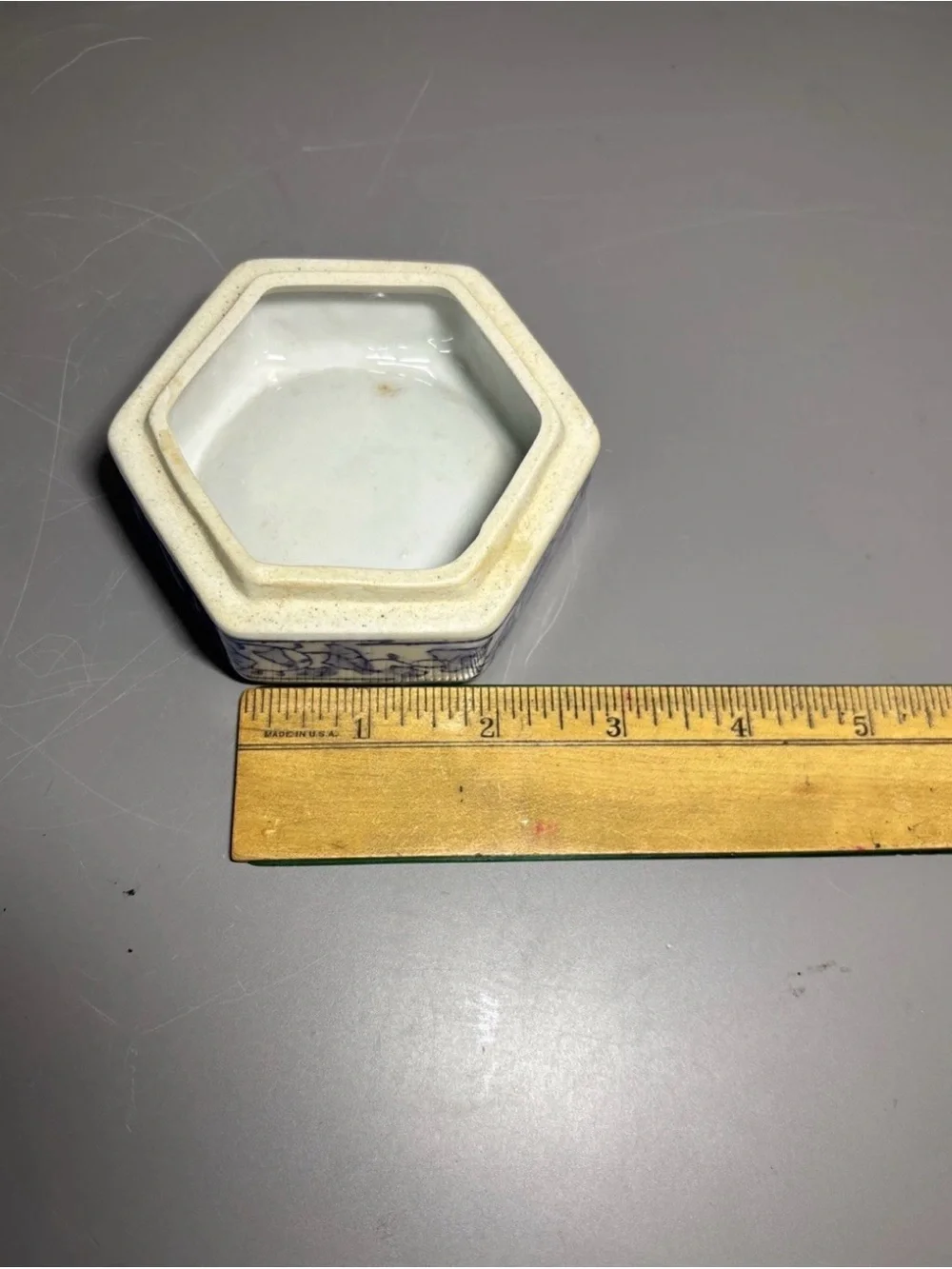 Blue and White Hexagonal Porcelain Storage Box - Decorative Trinket Dish